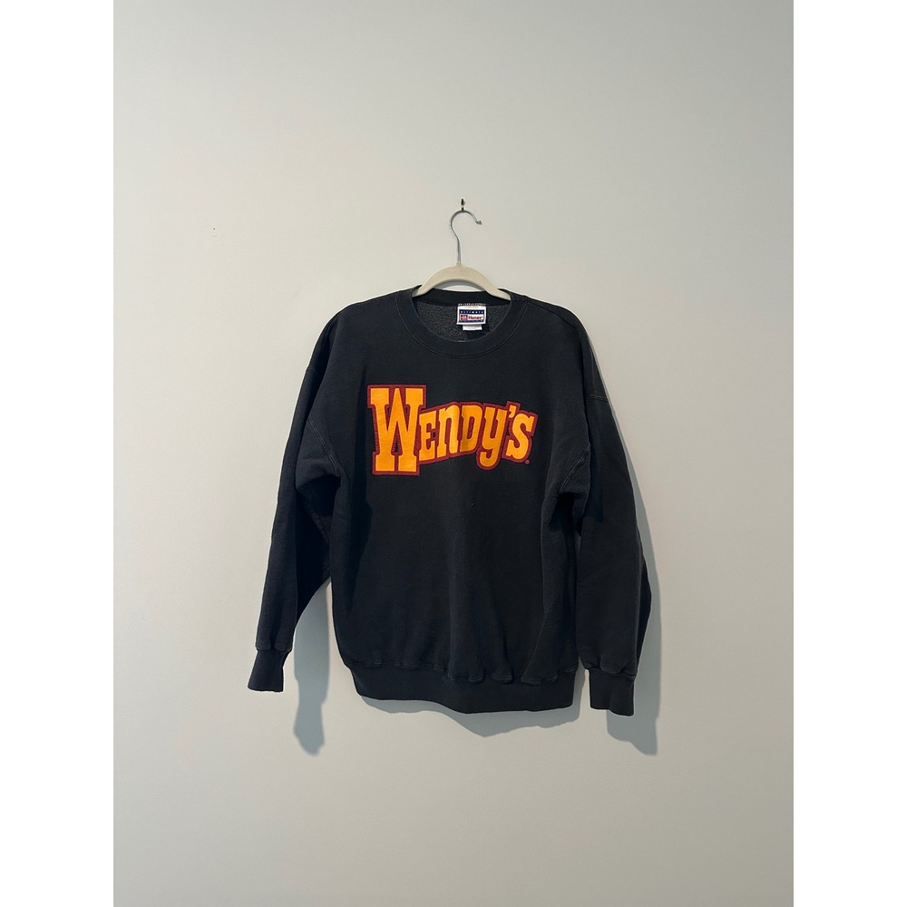 Vintage Wendys Hanes Ultimate Cotton Crewneck Sweatshirt Black XL Embroidered